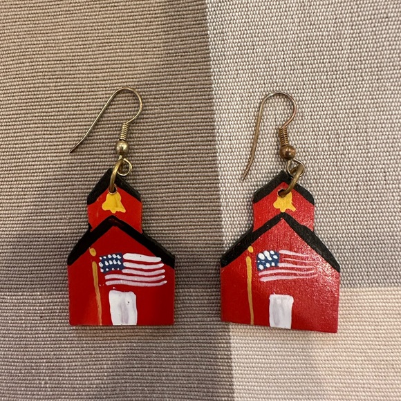 Vintage Handmade Jewelry Set Teacher Schoolhouse  Necklace Drop Earrings Novelty - Picture 4 of 8